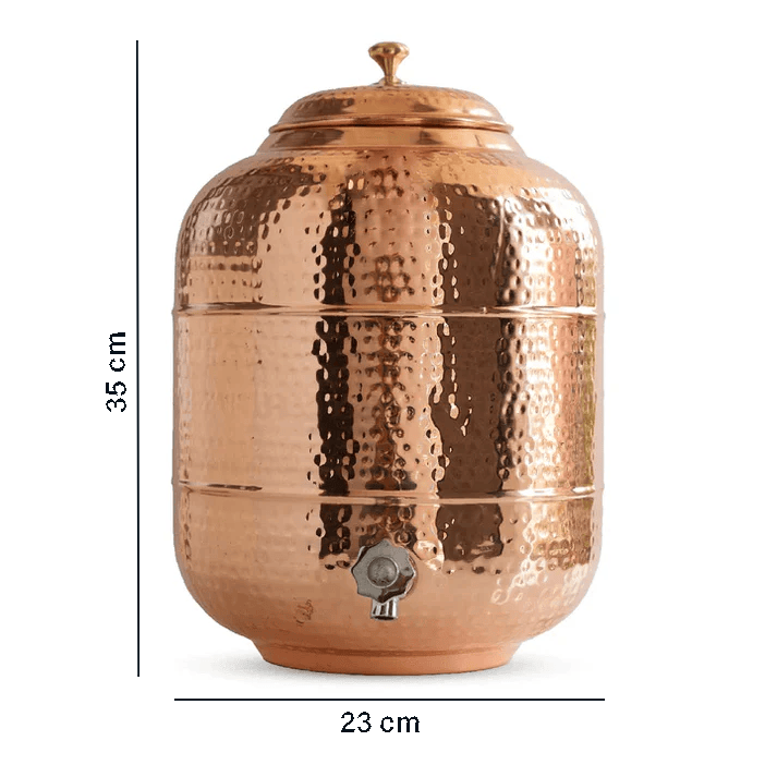 Pure Copper Hammered Water Dispenser | Ayurvedic Matka by PurelyCopper | 4-Litres