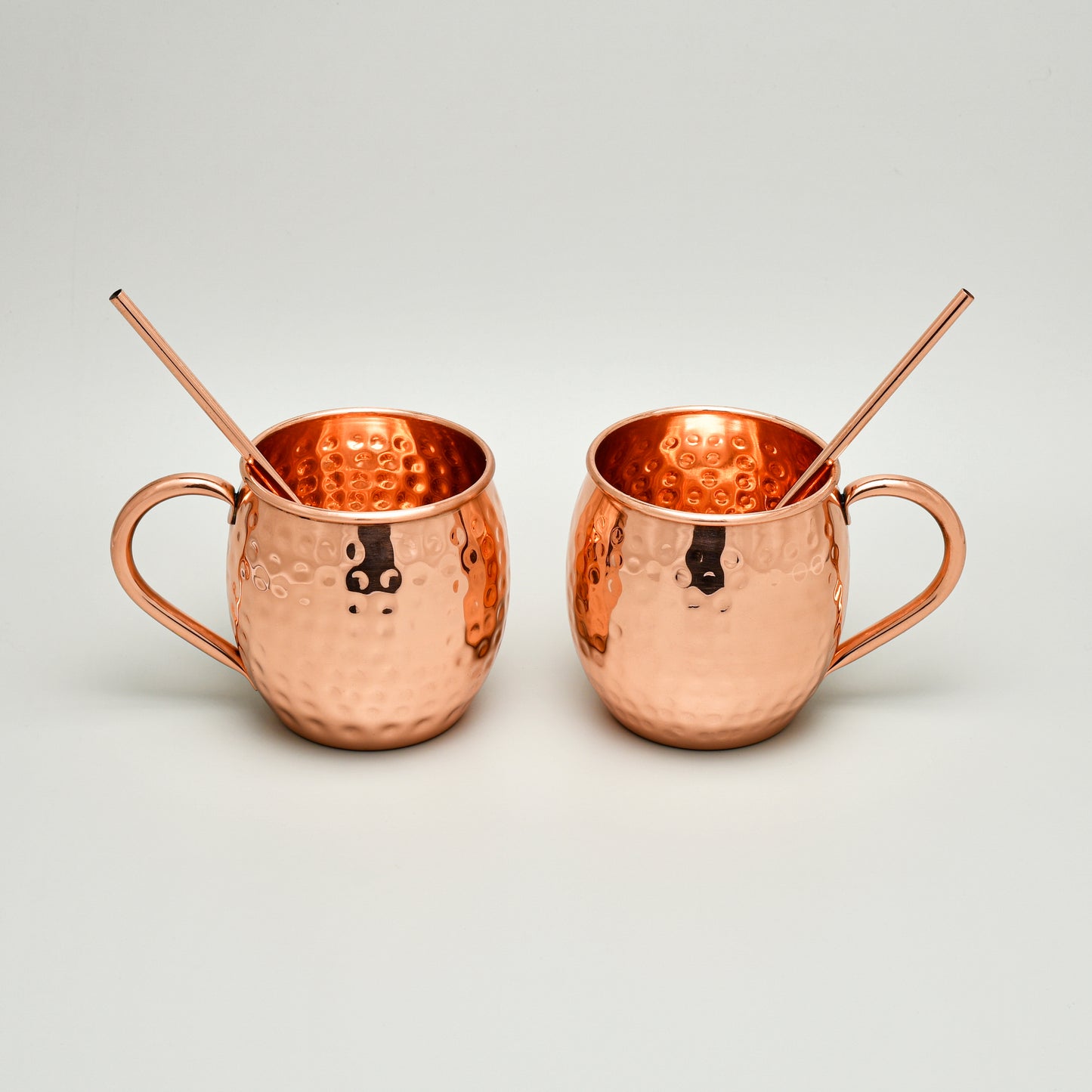 Pure Copper Moscow Mule Mugs (Set of 2) +2 Copper Straws | Hammered Finish | Purely Copper