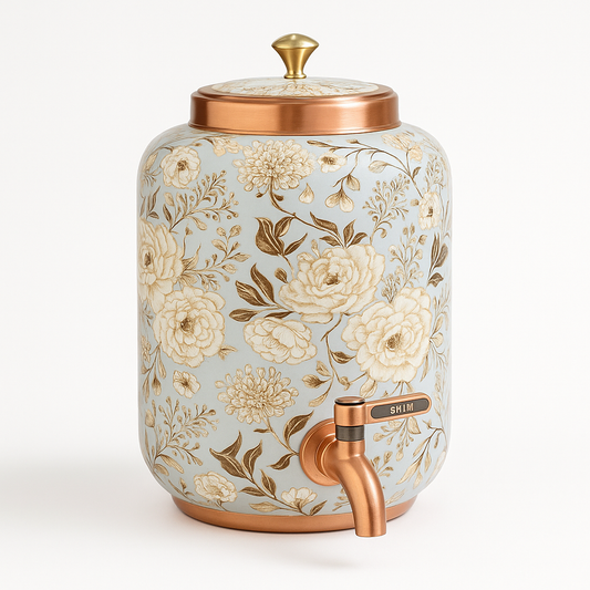Premium Copper Water Dispenser with Golden Floral Design – 5L