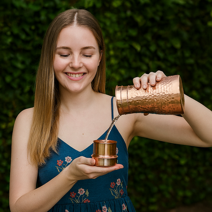 PurelyCopper Ayurvedic Bedside Pot with 2 Glasses – 100% Pure Copper