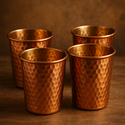 Set of 4 Ayurvedic Hammered Copper Glasses – Purely Copper