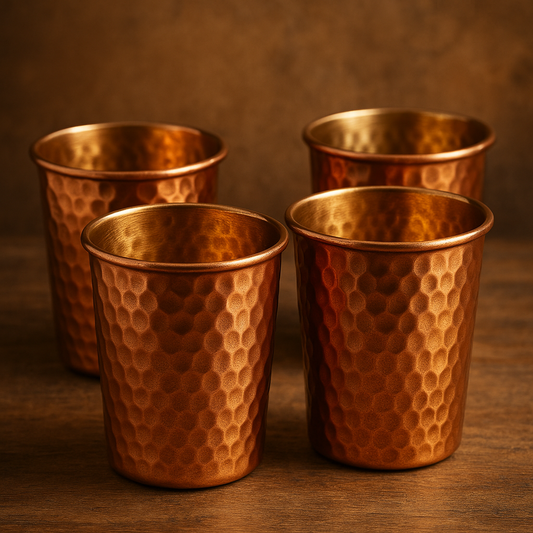 Set of 4 Ayurvedic Hammered Copper Glasses – Purely Copper