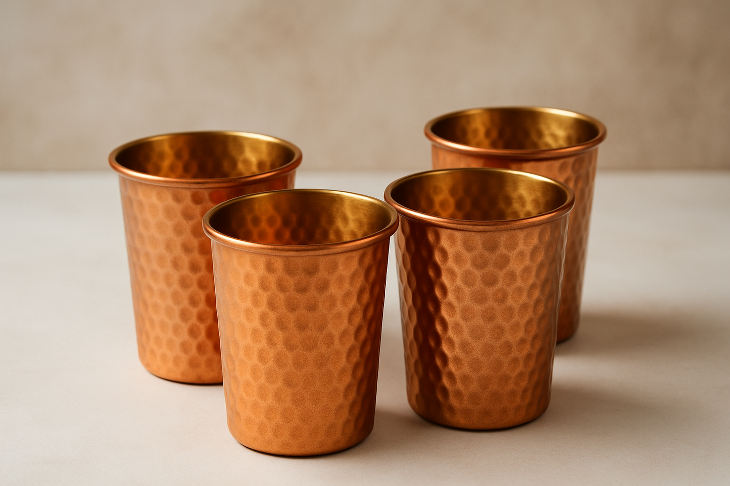 Set of 4 Ayurvedic Hammered Copper Glasses – Purely Copper