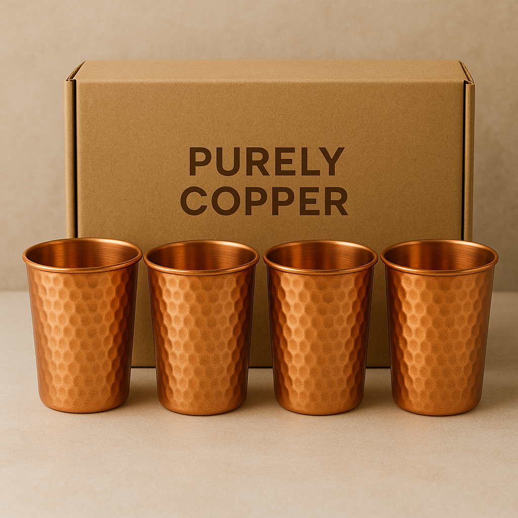 Set of 4 Ayurvedic Hammered Copper Glasses – Purely Copper