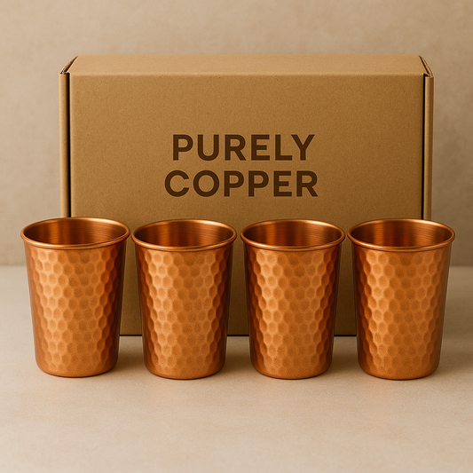 Set of 4 Ayurvedic Hammered Copper Glasses – Purely Copper
