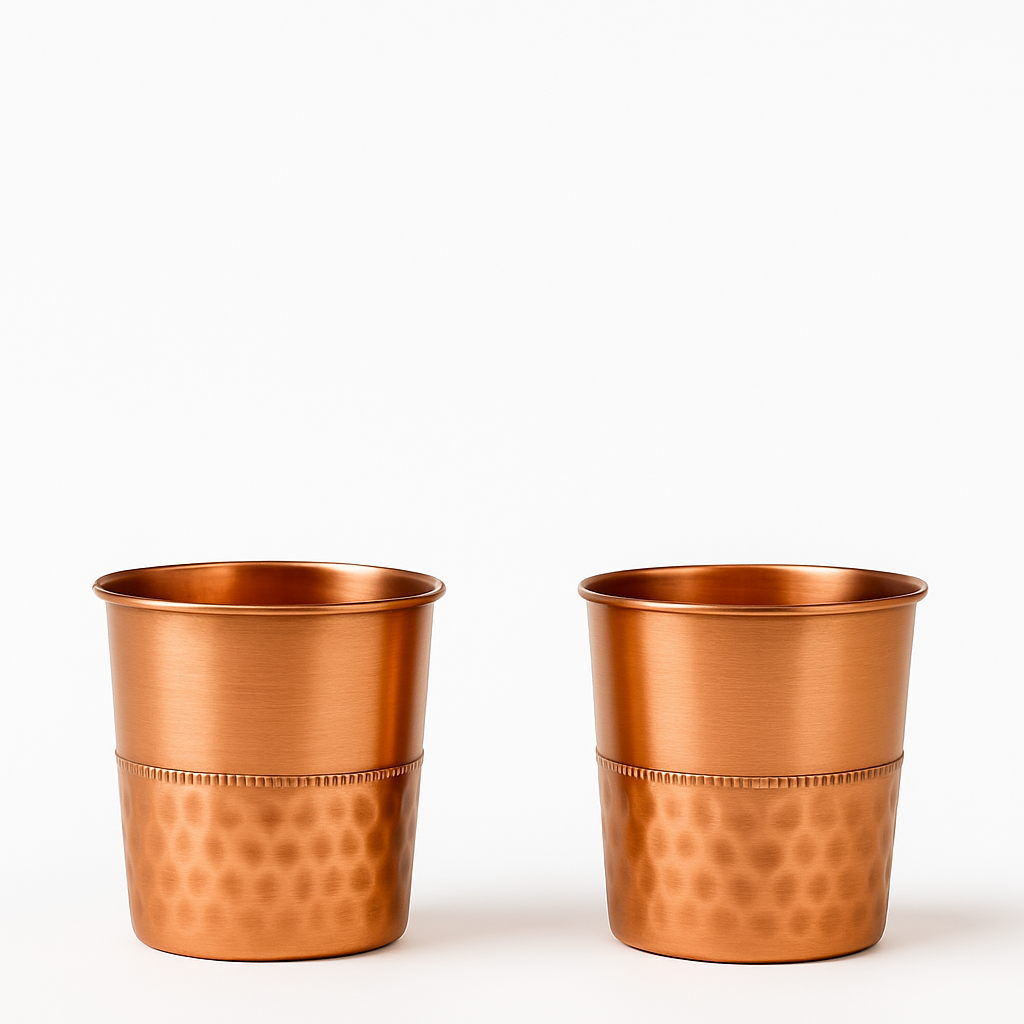 Pure Copper Water Bottle Drinkware Set – 1 Bottle + 2 Glasses