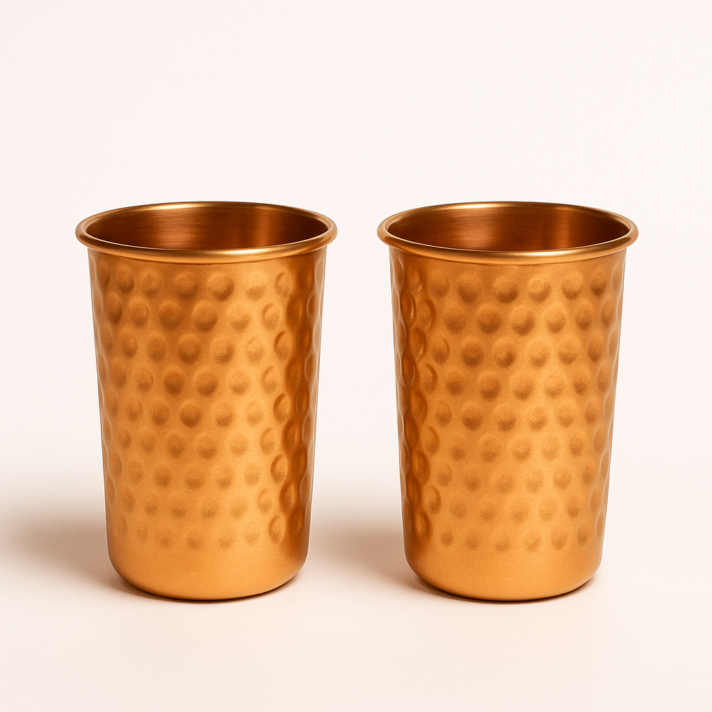 PurelyCopper Ayurvedic Bedside Pot with 2 Glasses – 100% Pure Copper