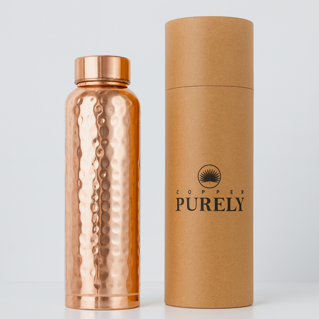 Hammered Copper Gift Set – 2 Bottles + 2 Glasses | PurelyCopper Exclusive