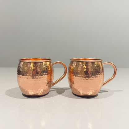 Pure Copper Moscow Mule Mugs (Set of 2) +2 Copper Straws | Hammered Finish | Purely Copper