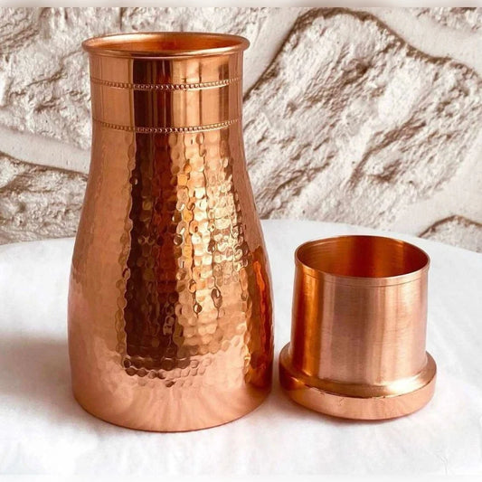 PurelyCopper Ayurvedic Bedside Pot with 2 Glasses – 100% Pure Copper