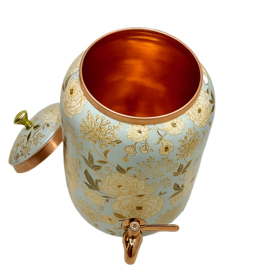Premium Copper Water Dispenser with Golden Floral Design – 5L