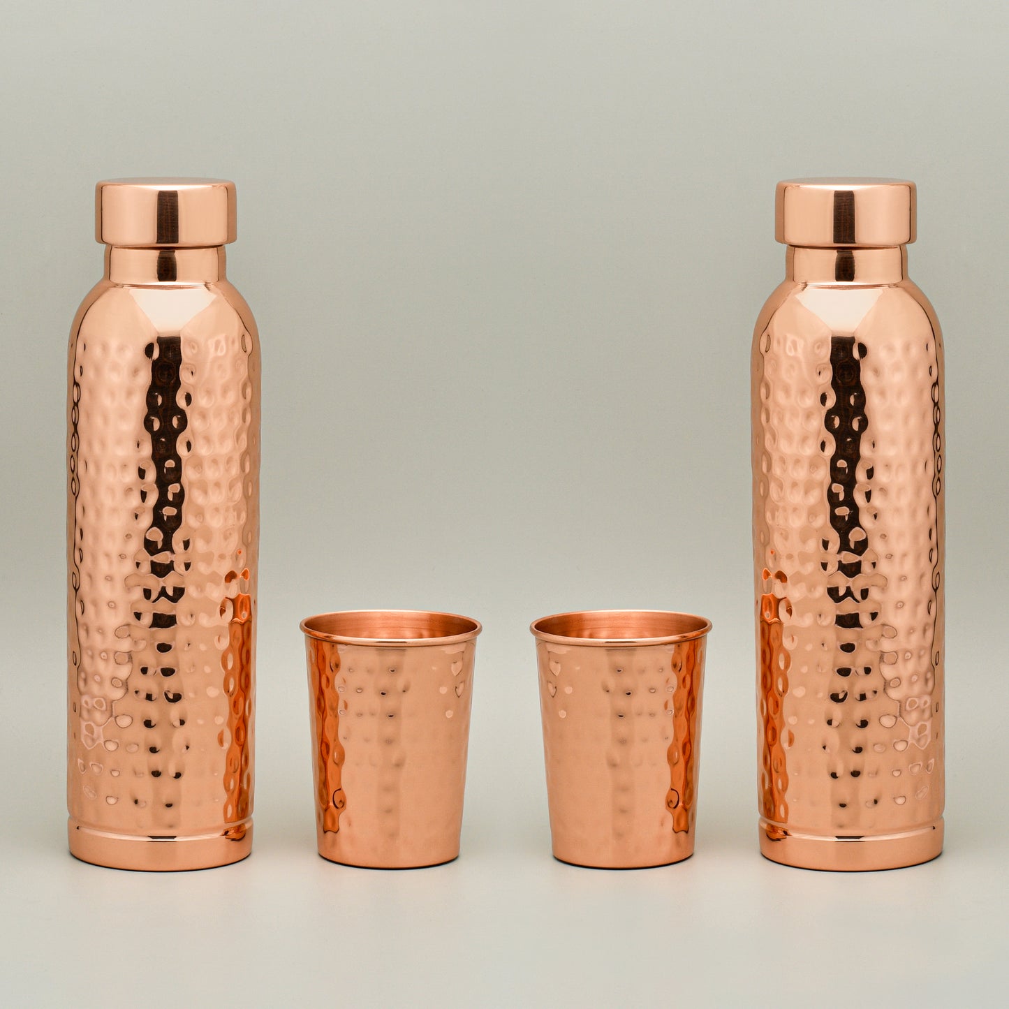 Hammered Copper Gift Set – 2 Bottles + 2 Glasses | PurelyCopper Exclusive